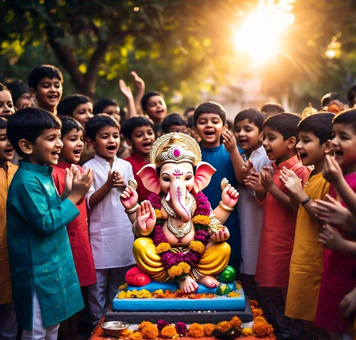 Community members celebrating Ganesh Chaturthi together